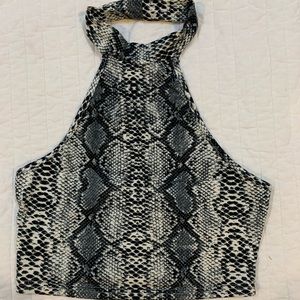 XS black and white snake print halter top